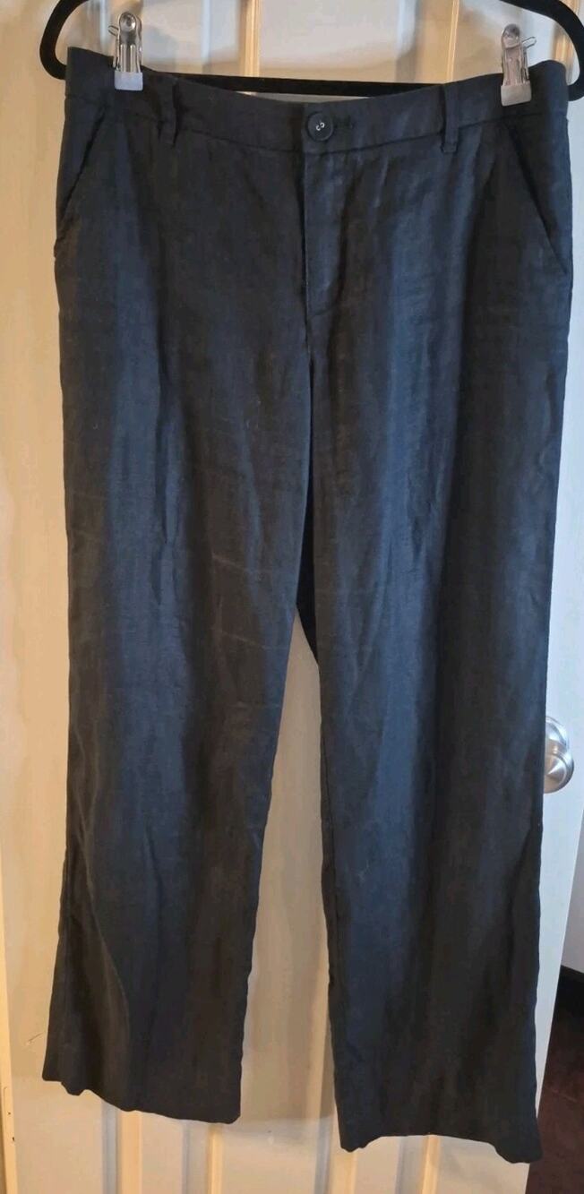 Garnet Hill Black 100% Linen European Flax Straight Leg Trousers Pants Womens 4